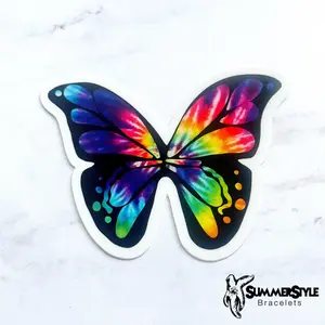 Tie Dye Rainbow Butterfly Waterproof Sticker, Butterfly Sticker, Waterproof Decals, Water Bottle Stickers, SummerStyle Bracelets