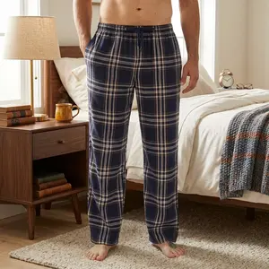 Men's Flannel Cotton Plaid Pajama Pants - Sleep & Lounge Pants with Pockets and Button Fly, Comfortable Soft Warm Winter Nightwear for Relaxing at Home, Casual Loungewear Bottoms