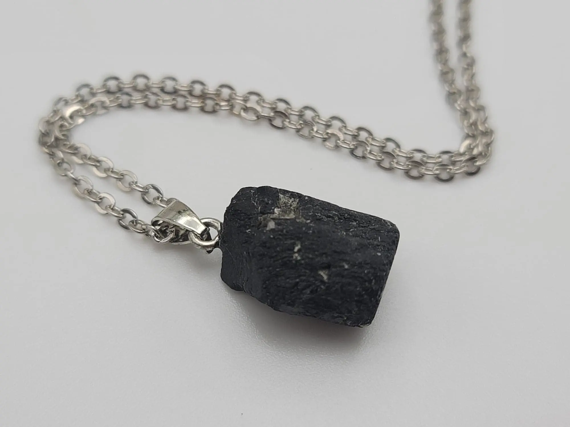 Elegant Black Tourmaline Crystal Necklace - 18 Inches, Silver Tone | Black Tourmaline Jewelry | Crystal necklace