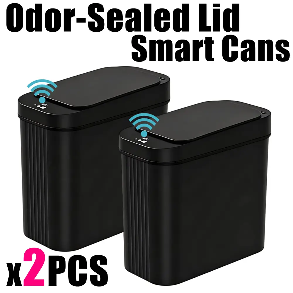 2 Pack 15L Induction Trash Can, Waterproof Slim Motion Sensor Waste Bin, Modern Nordic Automatic Garbage Bin for Bathroom Kitchen Bedroom Office