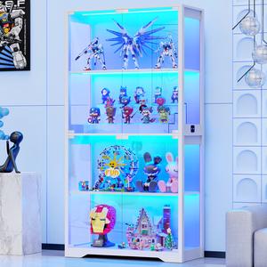 MIIFUNY Display Cabinet with Glass Doors, Storage Cabinet with 3 Color Light, 4-Tier Curio Cabinet Bookcase for Collectibles, Toys, Books, for Playroom, Bedroom, Study Room, White