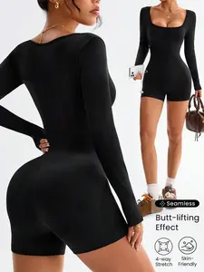 Spring Summer New Short Sleeve Jumpsuit, Casual Sporty One-Piece Romper, Waist Cinching Shaping Clothing