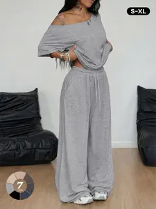 Elegant Women's Home Wear Set, Casual Basic Solid Color Two-Piece Outfit, Comfortable Loose Fit for Daily Use, Perfect for Indoor and Outdoor Activities