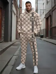 Men's 3D Printed Hoodie and Pants Set, Streetwear Stylish Tracksuit Set, Casual Sportswear for Spring & Fall, Athleisure Wear Set, Regular Fit Long Sleeve All over Print, Athleisure Activewear Set, Athleisure Tracksuit Outfit