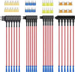 Nilight 24 Pcs 12V Car Add-a-Circuit Fuse Taps - 4 Multi-Size Types (ATO, ATC, ATM, APM) with Dual Slot Standard, Mini, Micro2, Low Profile Blade Fuse Holders for 12/24V Systems, Cars & Boats
