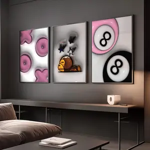 Set of 3 Pink HypeBeast Wall Art; Trendy Girl Room Wall Print