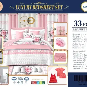 Luxury 33 Pieces Bedsheets Sets with Pillowcases, Bath Towels, and Shower Caps