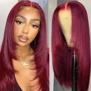 Hot Star Wear and Go 6x5 Glueless Bob Wig 99J Burgundy Ginger Color and 33# Reddish Brown Wigs Ready To Go 210% Density Layered Cut Natural Color Human Hair Wig