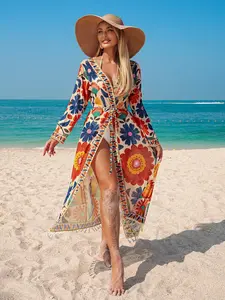 Fashionable Bohemian Vacation Style Long Robe, Comfortablepajamas Casual Home Wear, Outerwear for Outdoor Use, Stylish Printed Design