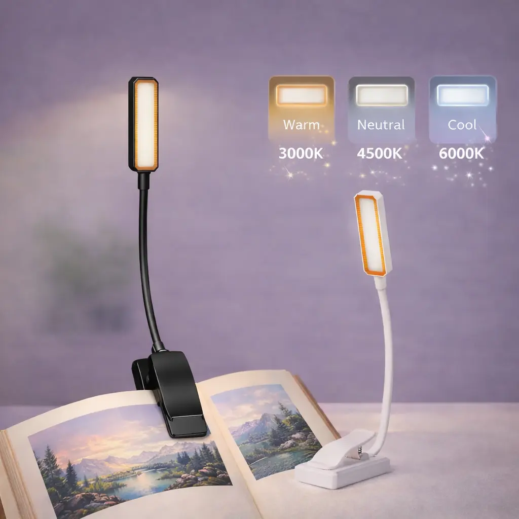 LED Clip-on Reading Light, Rechargeable Eye-Caring Book Lamp with 3 Brightness Levels, Flexible Neck Light for Bed, Desk, Study & Office