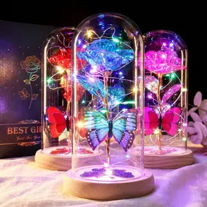 DEEMEI Eternal Rose Light Up Galaxy in Glass Dome with Butterfly Rosa Birthday Gifts for Her Mom Girlfriend