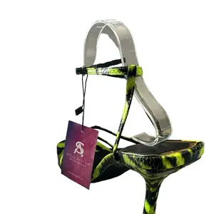 Green Tiger Stripe Heels Square Toe High Heel (5-8 cm) Footwear Women Classy Walking Shoes Girl Fashion Heeled Elegant Stylish Decor