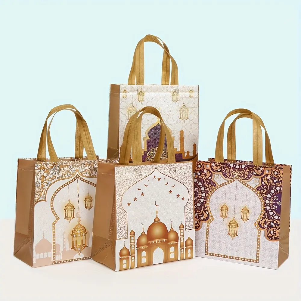 20 Pcs Eid Gift Bags, Islamic Party Decor, Star Moon Karim Non-Woven Tote Bags, Handle Design, Ideal for Eid and Ramadan