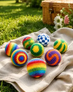 Handmade Crochet Hacky Sack Balls Set – Colorful Footbag Stress Balls, Boho Knitted Juggling Toys, Cute Outdoor Game Gift for Kids, Teens & Adults