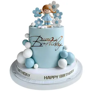 20 PCS Princess Cake Topper Foam Balls Cake Decorations with Gold Happy Birthday Sign for Baby Shower Birthday Party Decorations