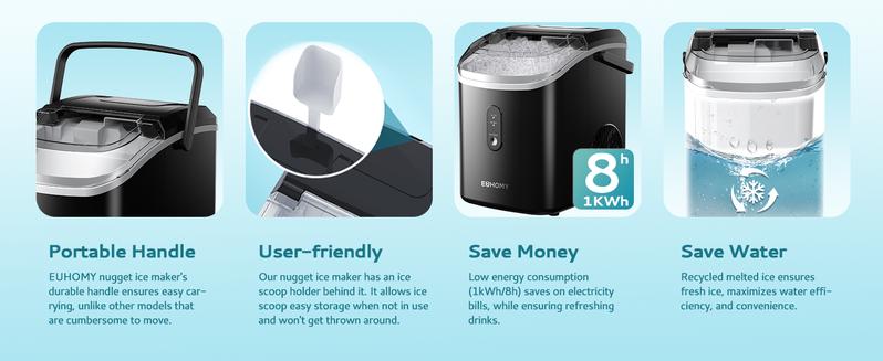EUHOMY Nugget Ice Maker Countertop with Handle, Ready in 6 Mins, 33lbs/24H, Removable Top Cover, Auto-Cleaning, Portable Pebble Ice Maker with Basket and Scoop, for Home/Kitchen/Party/Camping EUHOMY Nugget Ice Maker Countertop with Handle, Ready in 6 Mins, 33lbs/24H, Removable Top Cover, Auto-Cleaning, Portable Pebble Ice Maker with Basket and Scoop, for Home/Kitchen/Party/Camping