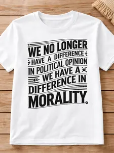 DEMARCIANO Menswear Short-Sleeve T-Shirt - Men's Round Neck Casual Streetwear Top, Made to Order, Bold "Morality Over Politics" Letter Print, Shortsleeve