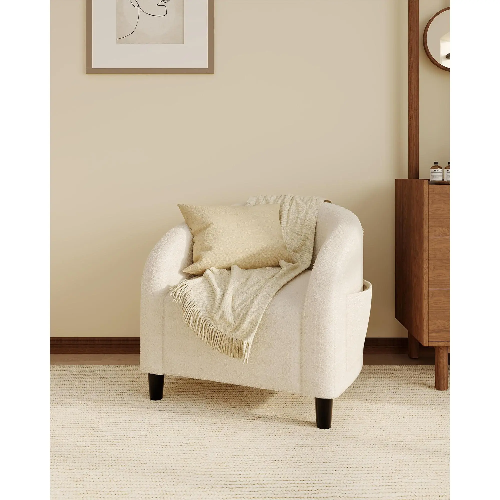 Garvee Accent Chair Living Room Chairs Boucle Barrel Chairs Round Armchairs for Bedroom Waiting Room Office Reception Chairs(Beige)