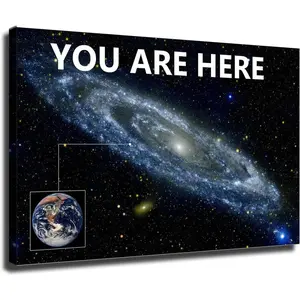 You are Here Galaxy Retro Solar System Human Earth Location in Outer Poster Canvas Print Wall Art Modern Classroom Kitchen Bedroom Room Aesthetics Decoration (12*18inch Framed)