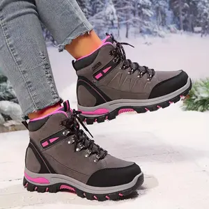 [Popular Choice] Waterproof High-Top Hiking Shoes for Women, Anti-Slip Durable Outdoor Trekking Boots with Round Toe and Faux Leather, Climbing Shoes