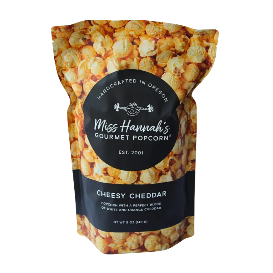 Miss Hannah's Gourmet Popcorn Cheesy Cheddar 5 oz - Perfect Blend of White & Orange Cheddar Miss Hannah's Gourmet Popcorn Cheesy Cheddar 5 oz - Perfect Blend of White & Orange Cheddar
