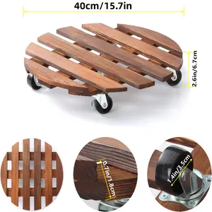 2pcs 16inch Acacia Wood Rolling Plant Caddy with 360° Lockable Wheels Heavy Duty 240Lbs Capacity Indoor Outdoor Plant Stand for Large Flower Pots