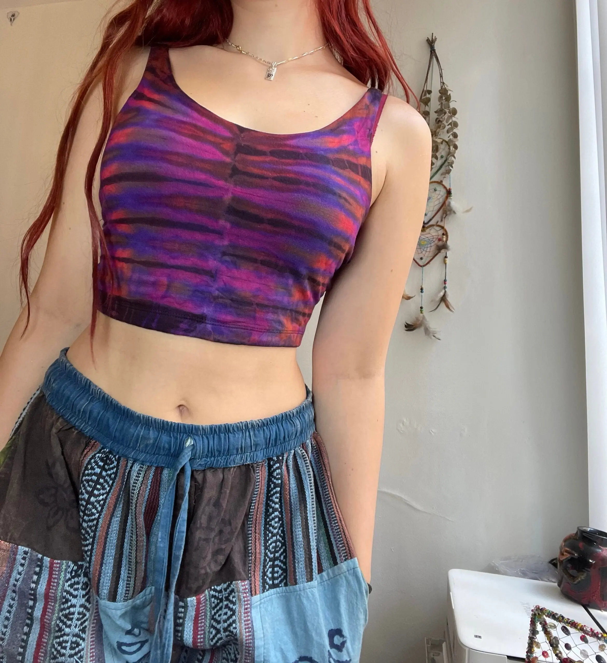 Purple Tie Dye Cage Top - Women's Sleeveless Viscose Top with Tie Dye Design, Comfortable Fit, Short Length