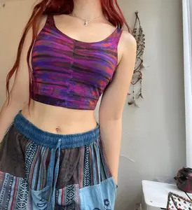 Purple Tie Dye Cage Top - Women's Sleeveless Viscose Top with Tie Dye Design, Comfortable Fit, Short Length