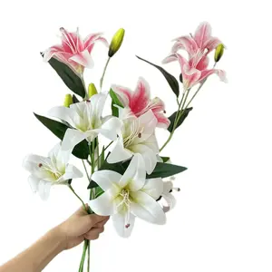Realistic 3-Head Lily Artificial Flower, Home Decoration Fake Flowers, Photography Props, Universal Setting, No Ca Prop 65