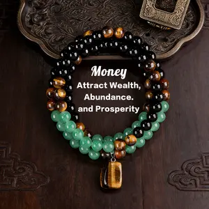 Money Attraction Necklace With GreenAventurine & Tiger Eye  Pendant Healing Crystal Stone ，Anniversary, Vacation &Theme Parties Jewelry Charms Abundance Crystal bracelet，Long Chain，Sweater chain，Ideal Gift Jewelry for Men and Women