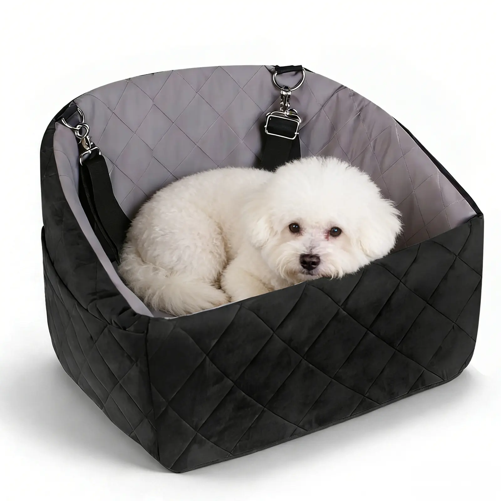 WGCTEK Dog Car Seat for Small Dogs Detachable Washable Booster Seat Pet Travel Bed with Storage Pockets & Safety Belt for Safe Rides