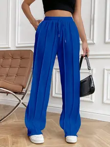 Wide Leg Sweatpants for Women Elastic High Waisted Drawstring Loose Pants with Pockets