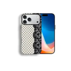 MagSafe/Tough Case Black Polka Dot Lace Print Pattern Phone Case | Military-grade Shockproof Protection, Compatible with iPhone 17 Pro Max 16, 16E 15 14 13 12 11 X Plus/Pro & Samsung Galaxy | Affordable Tough Anxiety Phone Case for Girls