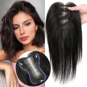 Vasilia Hair Toppers for Women Real Human Hair Toppers for Women with Thinning Hair Real Hair Toppersfor Women Silk Base Clip in Human Hair Topper Black hair pieces for Wide parting&high hairline&Partial hair loss&Cover gray hair &cover Thinning Toupee