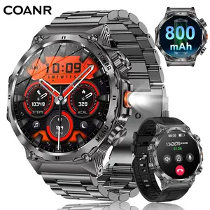 COANR Active Men's military smartwatch, 800mAh/1.7 inch AMOLED HD large screen smartwatch, phone sync information, wireless call, flashlight/multiple exercise modes /, fitness tracker watch for Android and iPhone, black