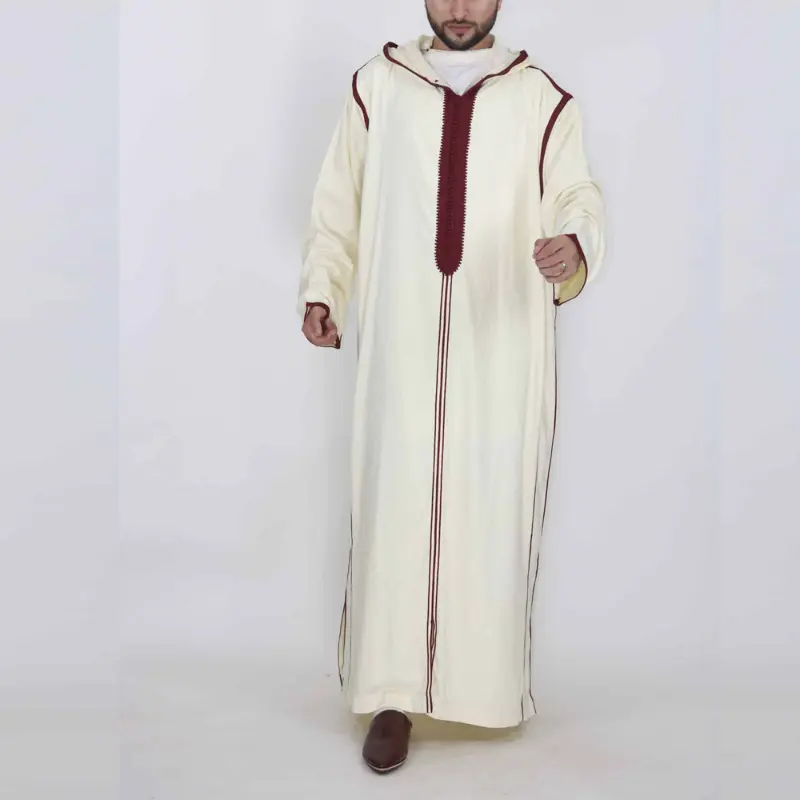 Men's Ethnic Embroidered Hooded Robe, Long Sleeve Casual Arabic Polyester Thobe, All Seasons Kaftan for Men M-XXXXL, Multi-Size, Embroidery, Traditional