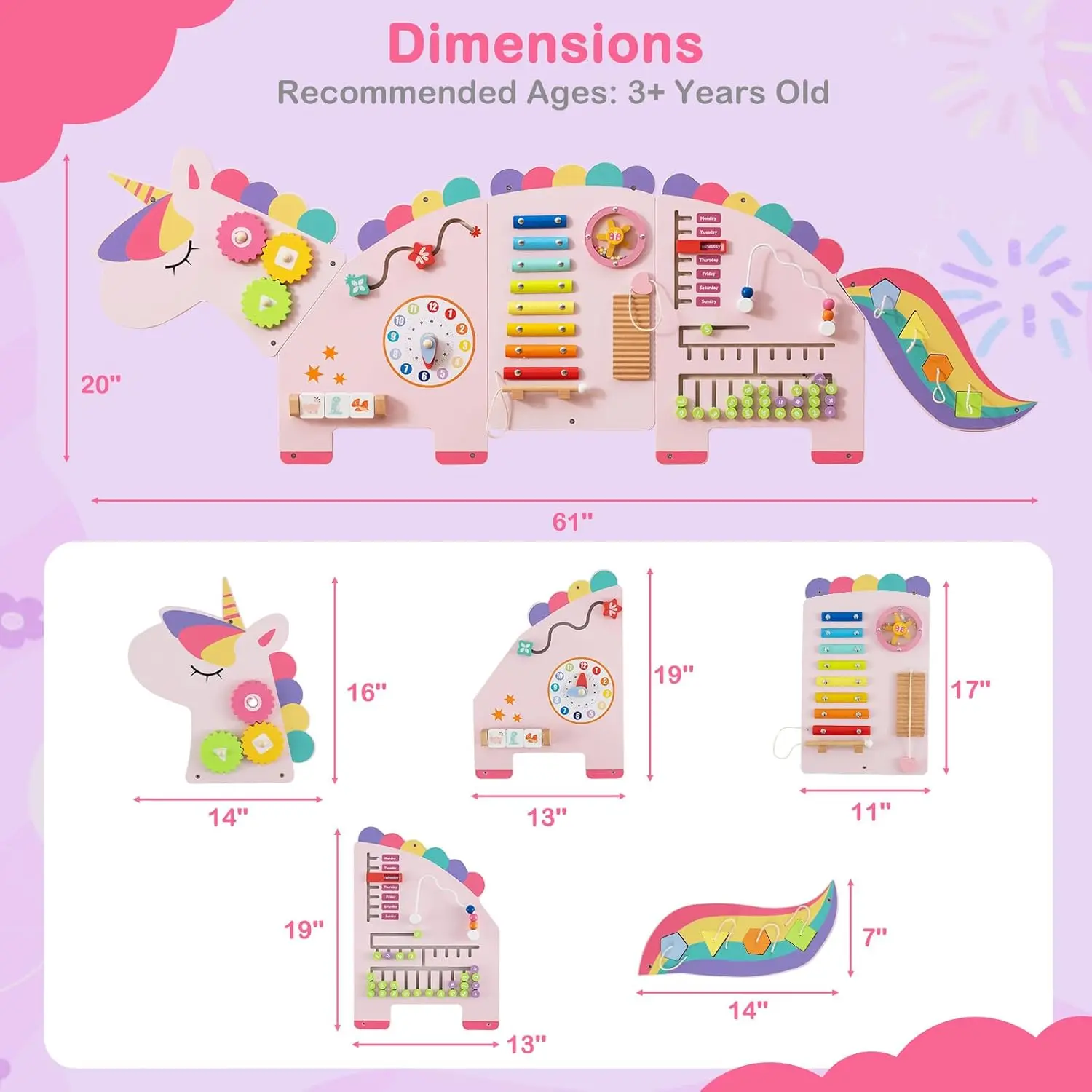 Unicorn Pink, 61” x 20” x 0.5” (L × W × H)