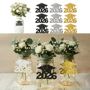 24Pcs/Set 2026 Graduation Party Decorations - Glitter Graduation Cap Tags, Colorful Paper Vase Centerpieces, Paper Material, Suitable For Graduation Centerpiece Decor, Graduation Party Decorations