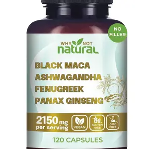 4-in-1 Natural- Black Maca Root, Ashwagandha, Fenugreek, Panax Ginseng Supplement for Men and Women in Capsules by Why Not Natural Healthcare Edible health