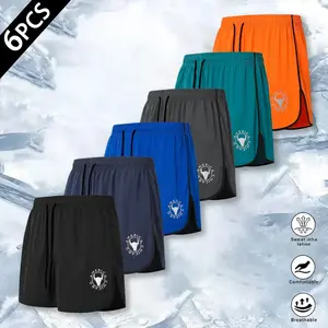 6 pieces set, men's elastic waist shorts, beach shorts, sports casual pants, trousers, plus size men's clothing.  Menswear Suitable for running and fitness Multiple colors . 95% polyester fiber 5% spandex.