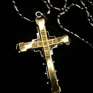 Dark Knight Cross Pendant Necklace with Bamboo-Link Chain