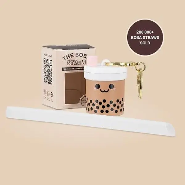 Boba Straw Keyring Set - Foldable Straw with Gold Keychain, BPA-Free Silicone Straw, Carrying Case, Piercing Lid - 200,000+ Boba Straws Sold Drinkware Plastic