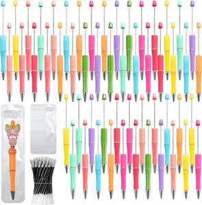 150 count DIY Beadable Pens Kit - 50 plastic Beadable Pens Bulk, Refills & pen bags Included - Beaded Pens Black Ink Ballpoint Cute PensBright