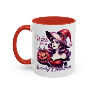 Witch You a Spooky Christmas Mug - Festive Witch and Jack-O'-Lantern Design - Perfect for Halloween and Christmas Lovers