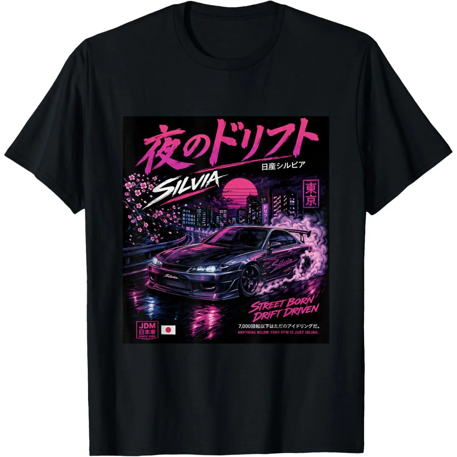 Women's 100% Cotton Short-Sleeve Vintage Distressed Streetwear T-Shirt - Casual JDM Drift Car Street Style Racing Design