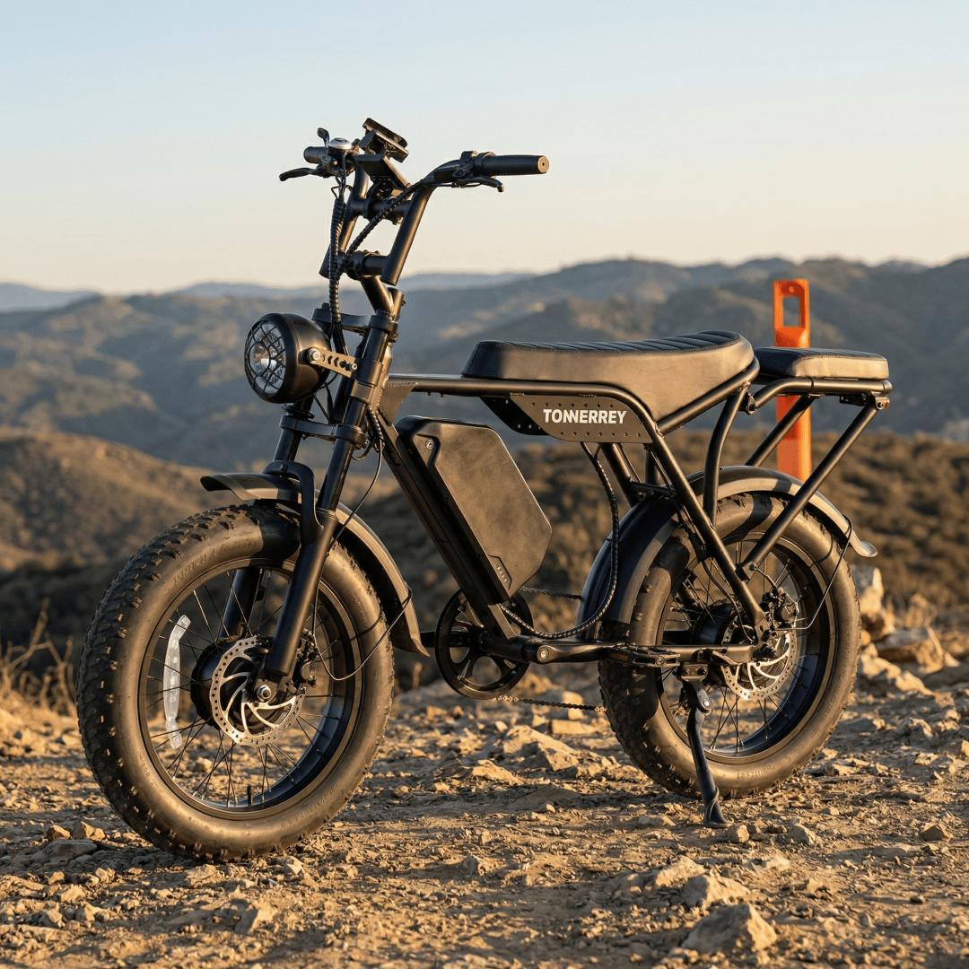 T8 This electric off-road bike for  and teens features 50-80  range, 28mph speed and 1500W peak power. Its 20×4" fat tires deliver thrilling off-road fun, while pedal assist ensures easy and smooth riding 40-70