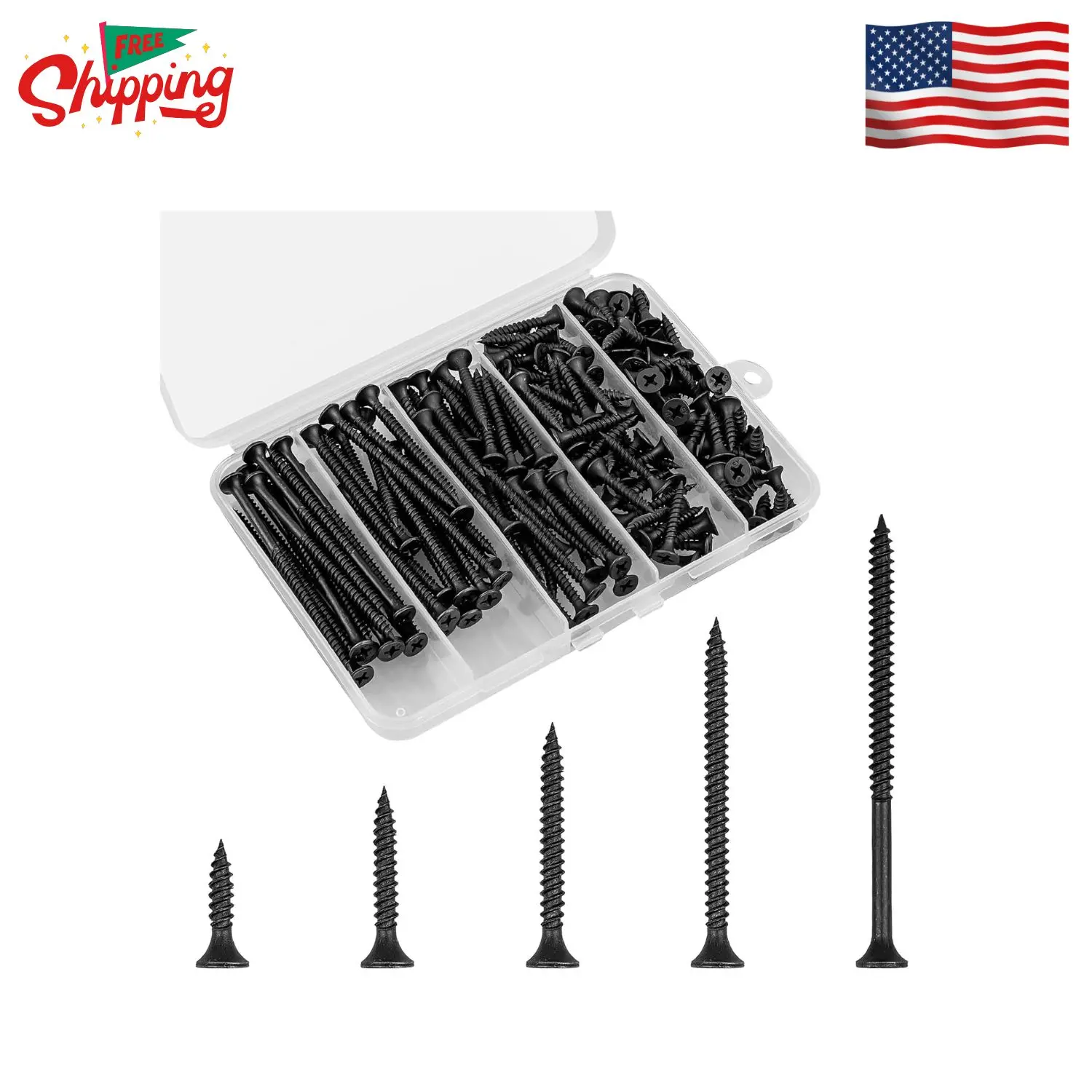 Wood Screws Assortment, 168 PCS #6 Black Flat Head