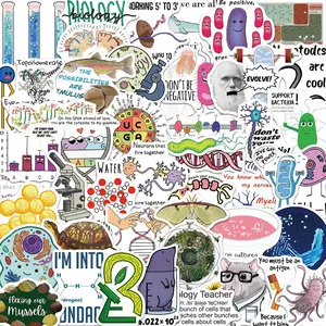Biology Themed Sticker, 50pcs/set Cartoon Genes Pattern Decorative Sticker, DIY Decals for Water Bottle, Laptop, Phone Case, Scrapbooking, Journal Making