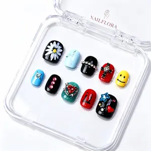 【BUY 3 GET 1 FREE 】NailFlora G-D Inspired – Handmade Artistic Press-On Nails | Reusable, Glossy, Statement Nail Design