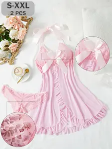 🔥 Sizzling Lingerie Nightwear Set Fitted with Sheer Mesh Robe & Satin Ties! Perfect for home/hotel vibes. Ideal Valentine‘s Gift Ribbons 💝